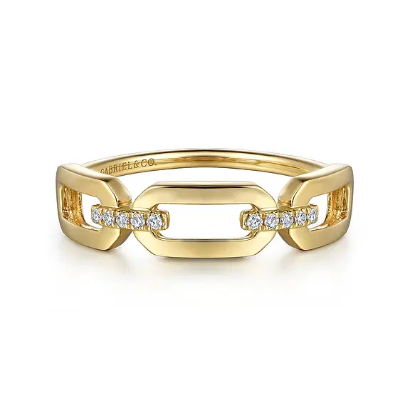 14K Gold Diamond Link Chain Ring