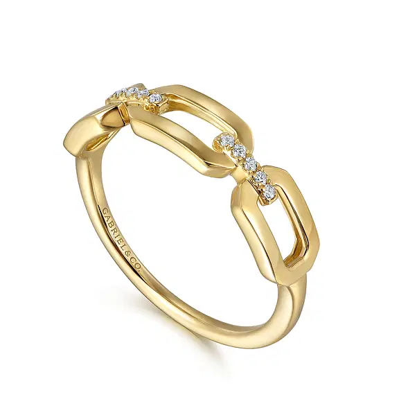 14K Gold Diamond Link Chain Ring