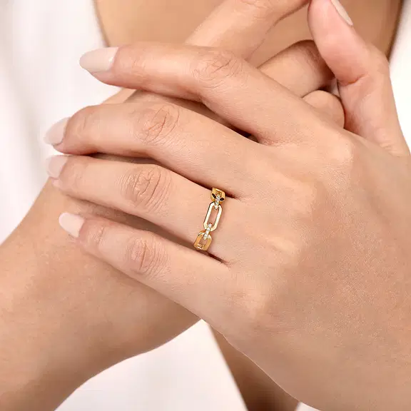 14K Gold Diamond Link Chain Ring