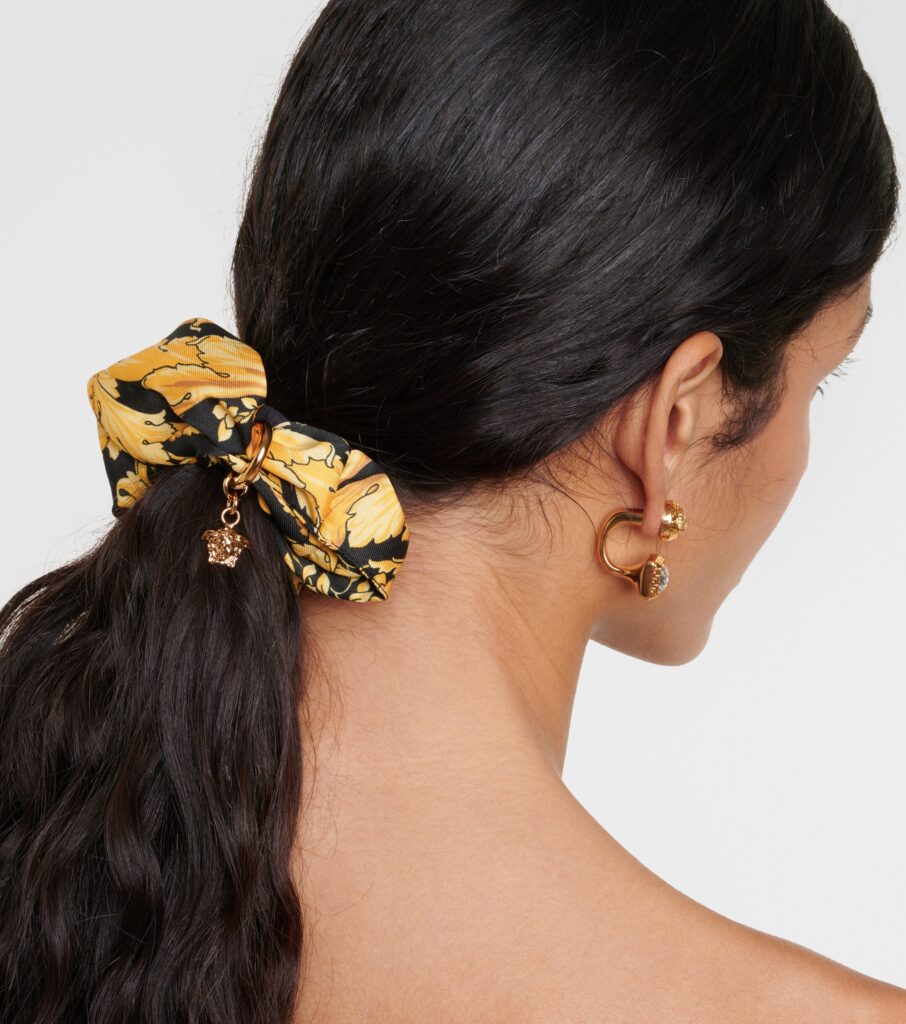 Versace Barocco Embellished Satin Scrunchie Black & Gold