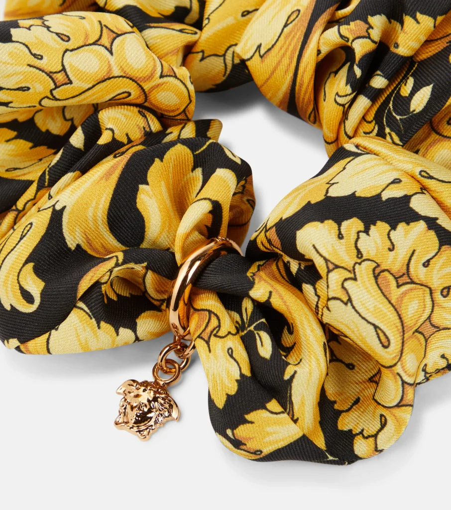 Versace Barocco Embellished Satin Scrunchie Black & Gold