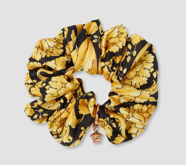 Versace Barocco Embellished Satin Scrunchie Black & Gold