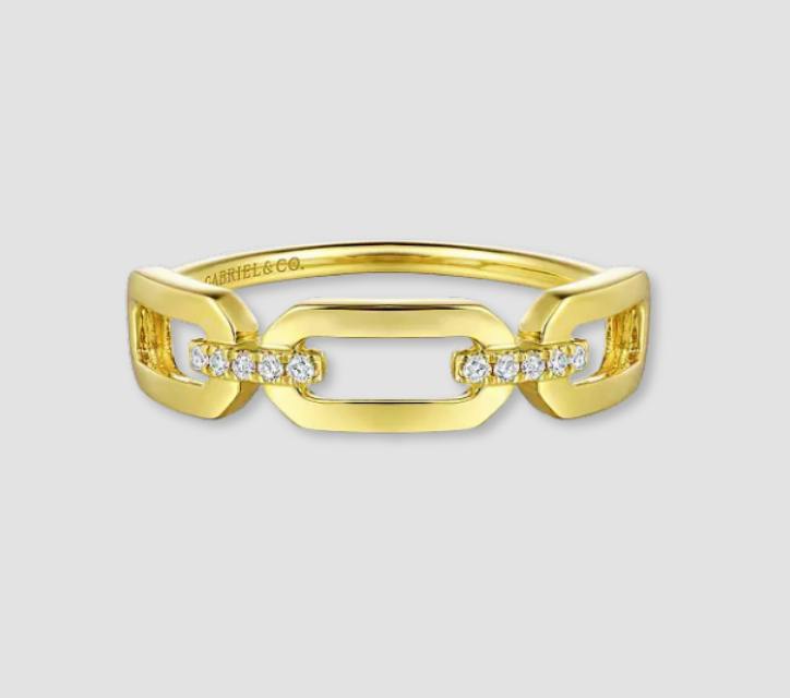 14K Gold Diamond Link Chain Ring
