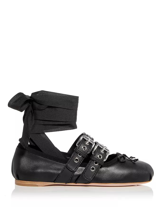 Miu Miu Buckled Ankle Tie Ballet Flats - xiceditorial - xic editorial