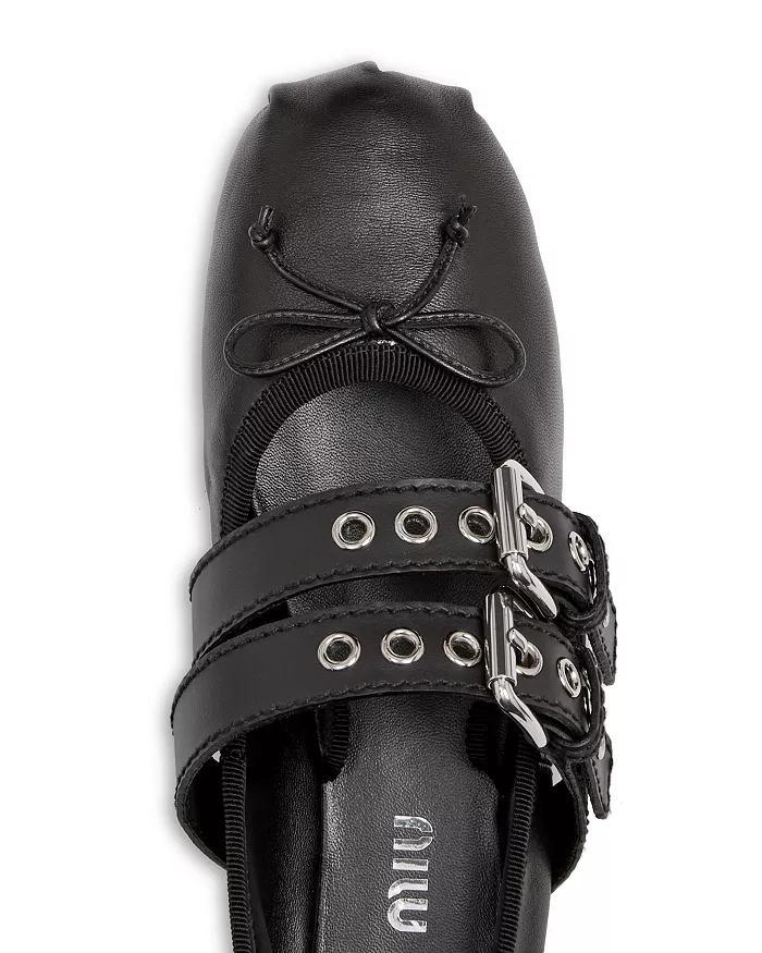 Miu Miu Buckled Ankle Tie Ballet Flats - xiceditorial - xic editorial