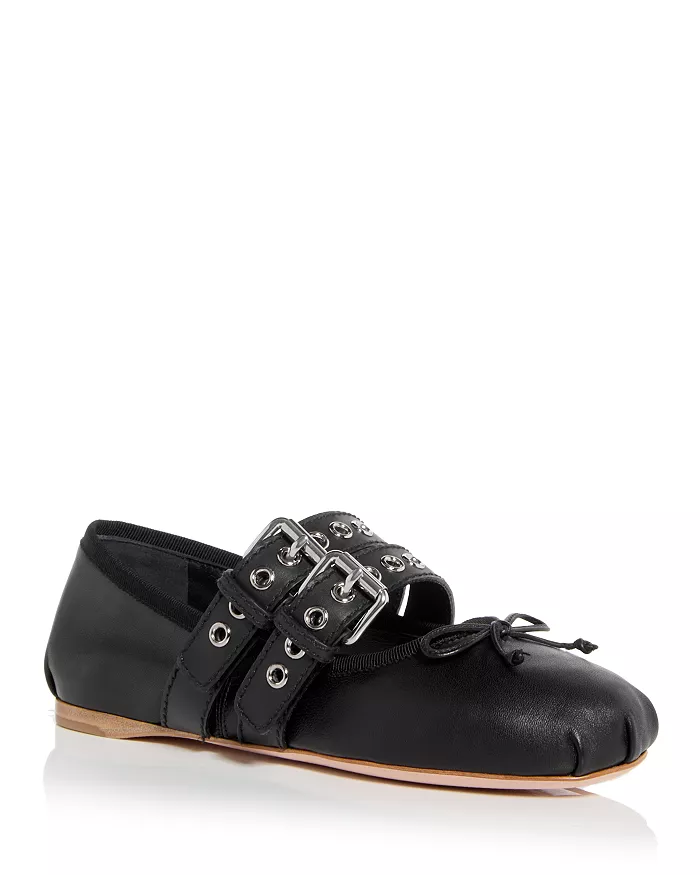 Miu Miu Buckled Ankle Tie Ballet Flats - xiceditorial - xic editorial