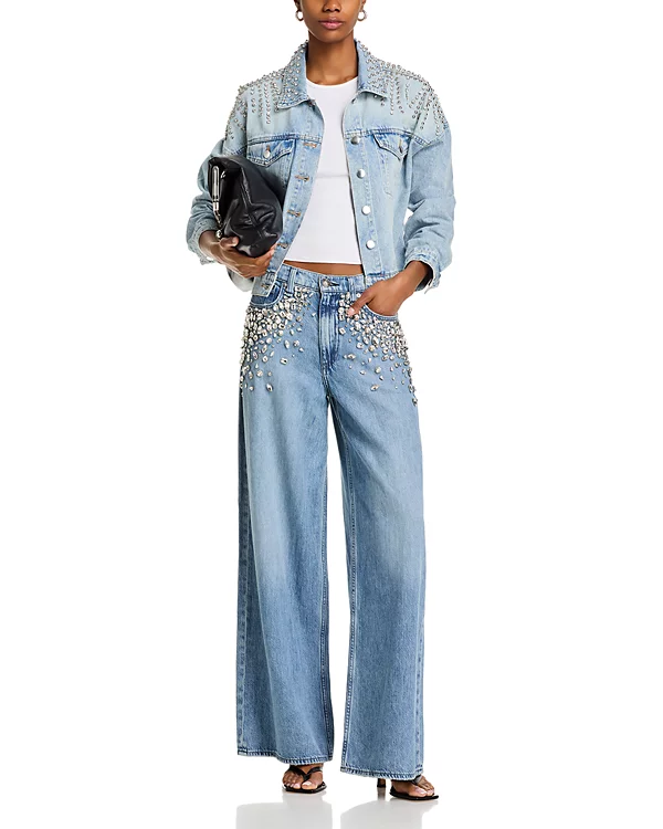 Aqua Embellished Denim Jacket - xiceditorial - xic editorial