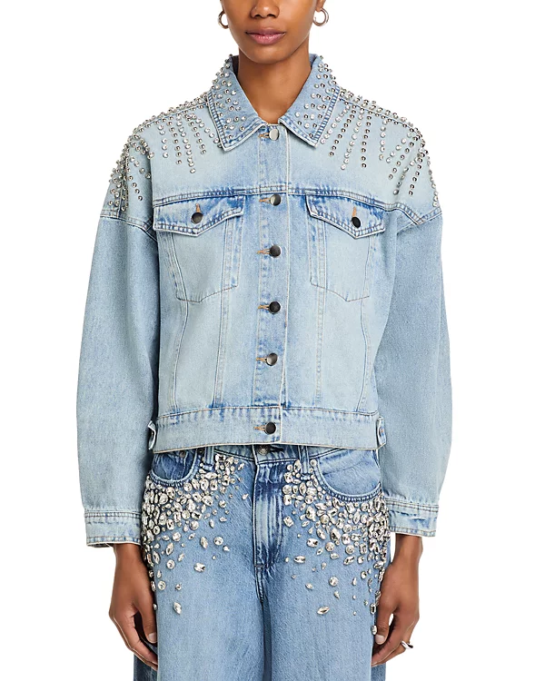 Aqua Embellished Denim Jacket - xiceditorial - xic editorial