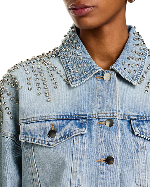 Aqua Embellished Denim Jacket - xiceditorial - xic editorial