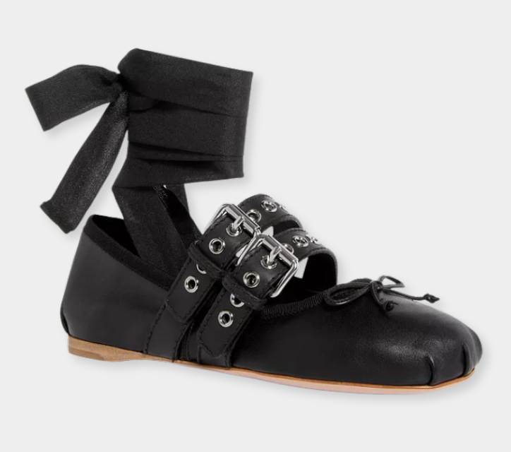 Miu Miu Buckled Ankle Tie Ballet Flats - xiceditorial - xic editorial