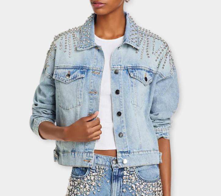 Aqua Embellished Denim Jacket - xiceditorial - xic editorial