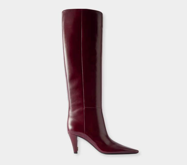 Saint Laurent Jill Glossed Leather Knee Boots - xiceditorial - xic editorial