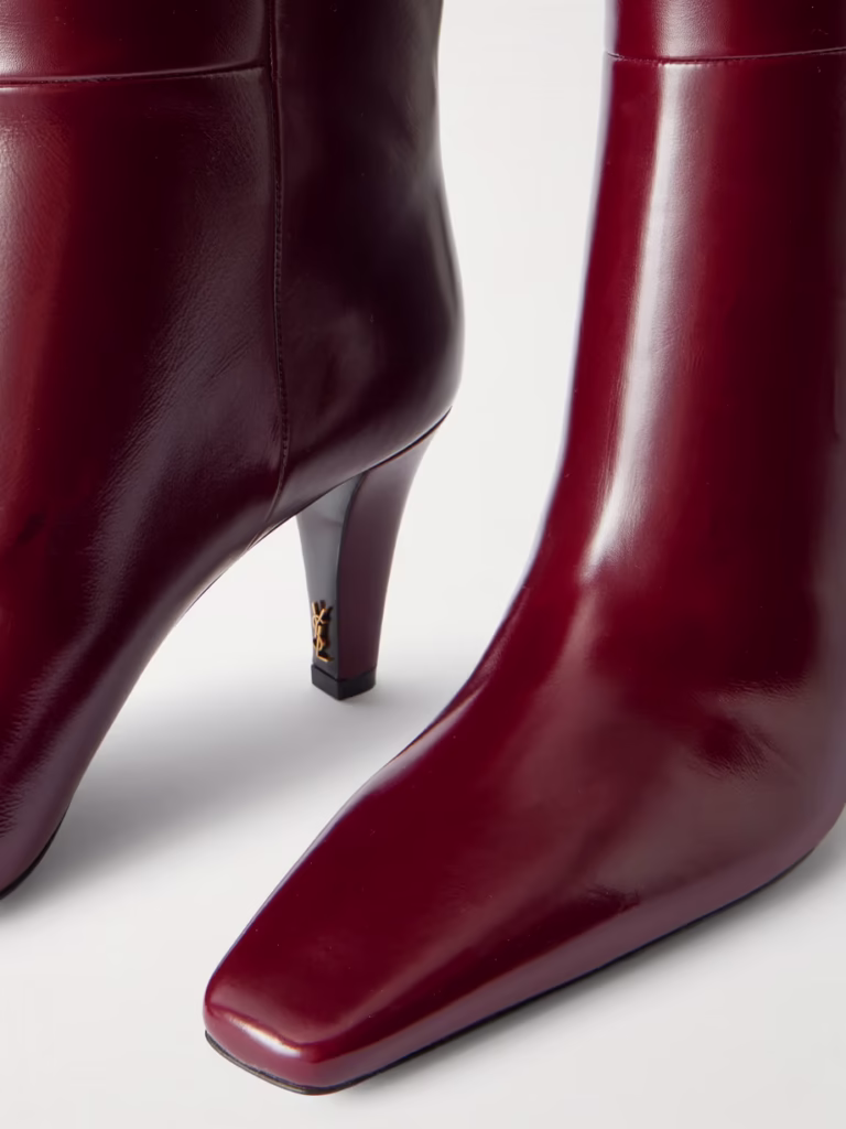 Saint Laurent Jill Glossed Leather Knee Boots - xiceditorial - xic editorial