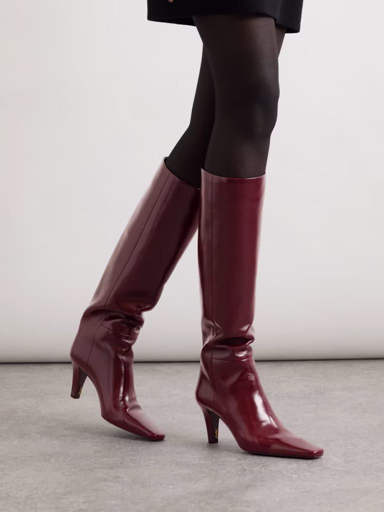 Saint Laurent Jill Glossed Leather Knee Boots - xiceditorial - xic editorial