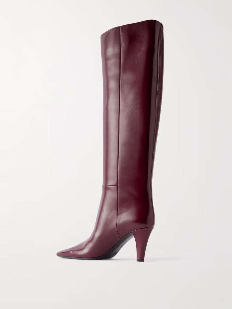Saint Laurent Jill Glossed Leather Knee Boots - xiceditorial - xic editorial