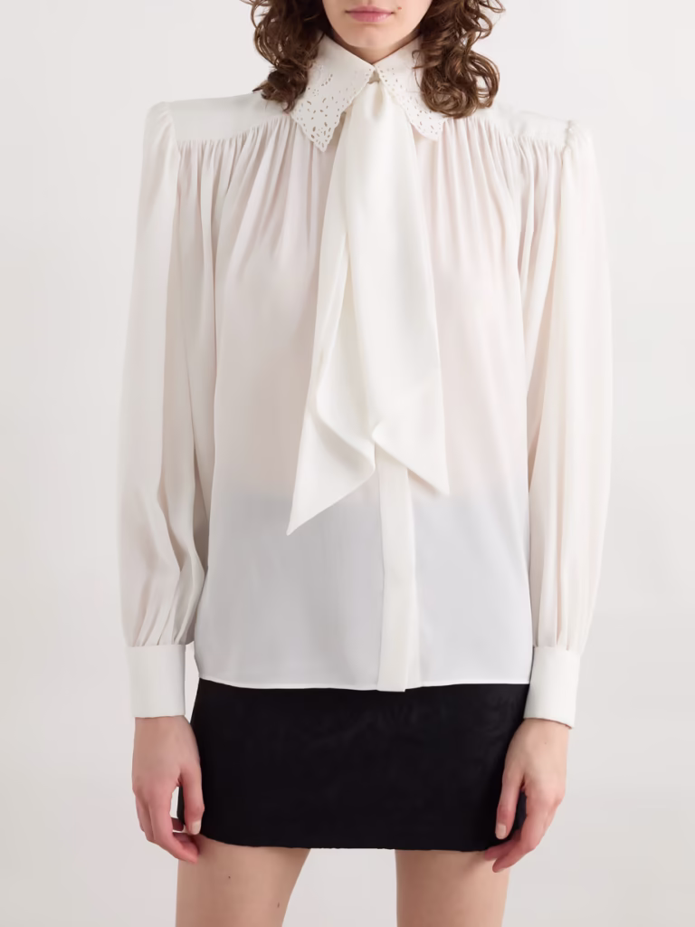Chloé Pussy-Bow Broderie Anglaise Silk Shirt - xiceditorial - xic editorial