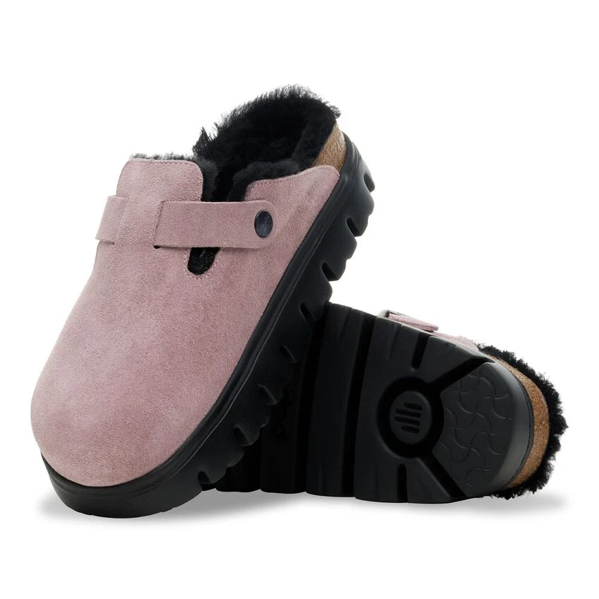 Birkenstock Boston PAP Chunky Shearling Suede Leather Clogs _ faded purple - xiceditorial - xic editorial