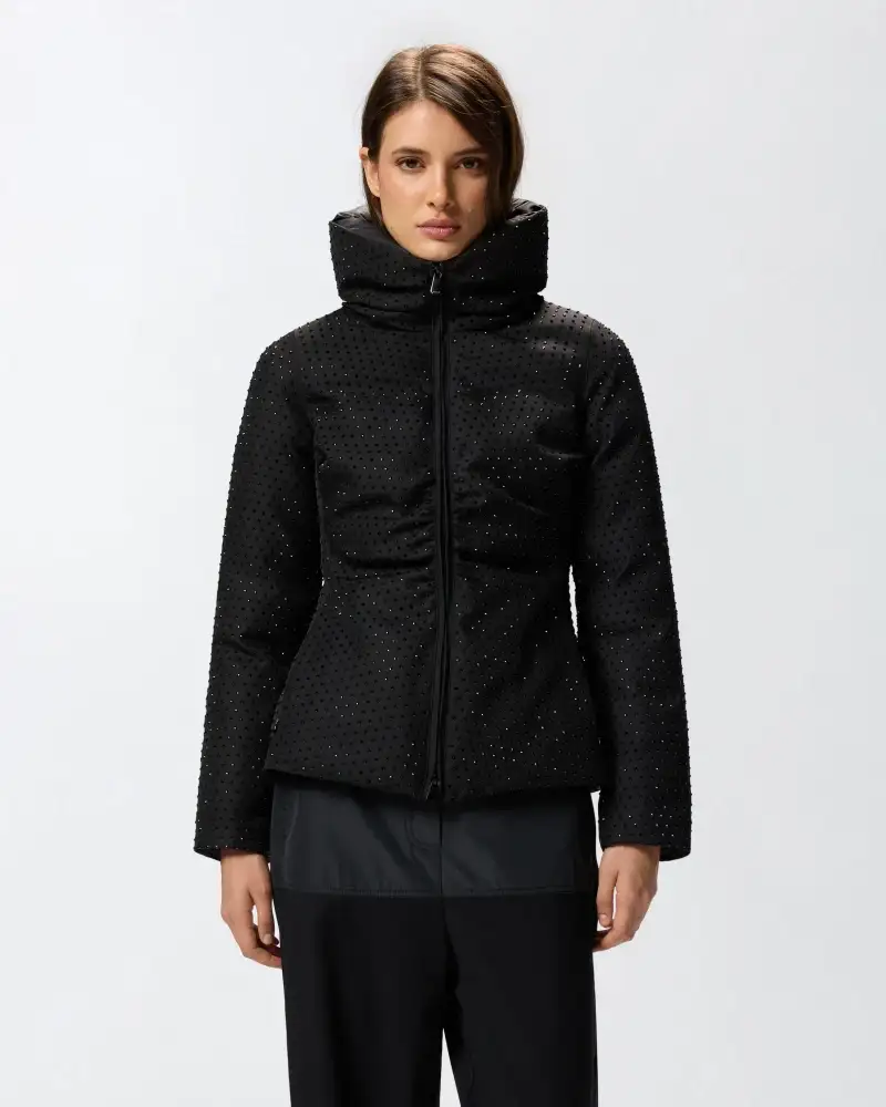 PINKO Fully Rhinestoned Short Down Jacket xiceditorial xic editorial