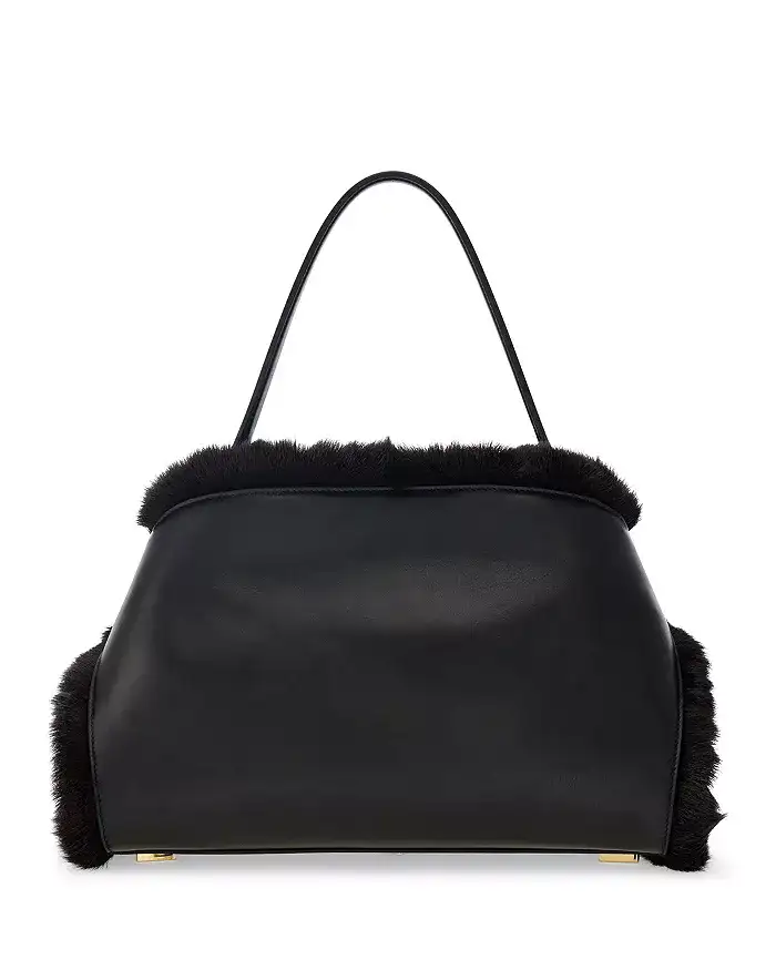 FERRAGAMO Hug Leather & Shearling Shoulder Bag xiceditorial xic editorial