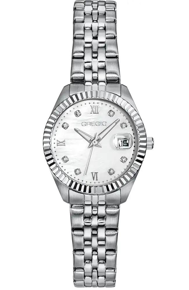 Gregio Mallory Petit Stainless Steel Watch with Pink Mother of Pearl Dial e-oro pappas xiceditorial