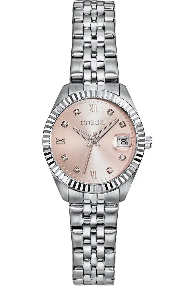 Gregio Mallory Petit Stainless Steel Watch with Pink Mother of Pearl Dial e-oro pappas xiceditorial