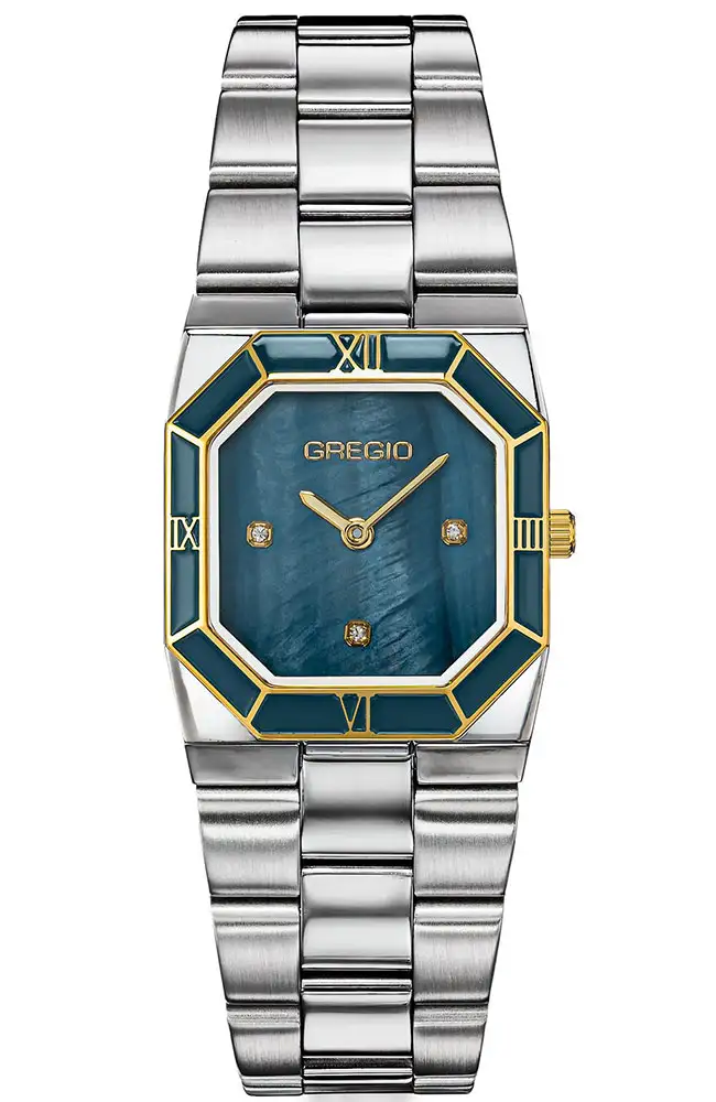 Gregio Isabel Two Tone Stainless Steel Watch with Green Mother of Pearl Dial e-oro pappas xiceditorial