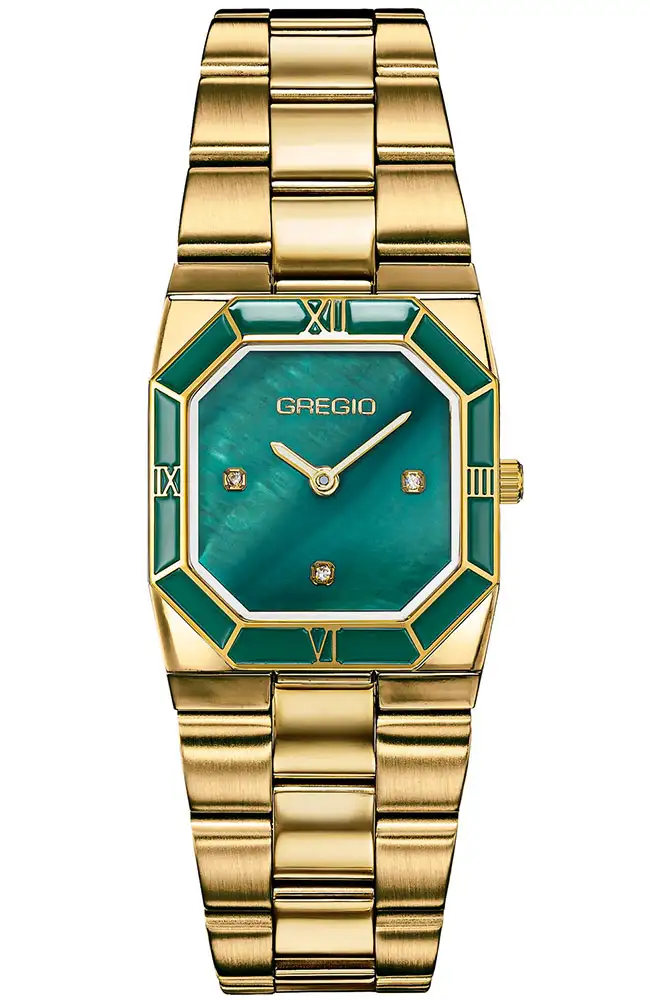 Gregio Isabel Two Tone Stainless Steel Watch with Green Mother of Pearl Dial e-oro pappas xiceditorial