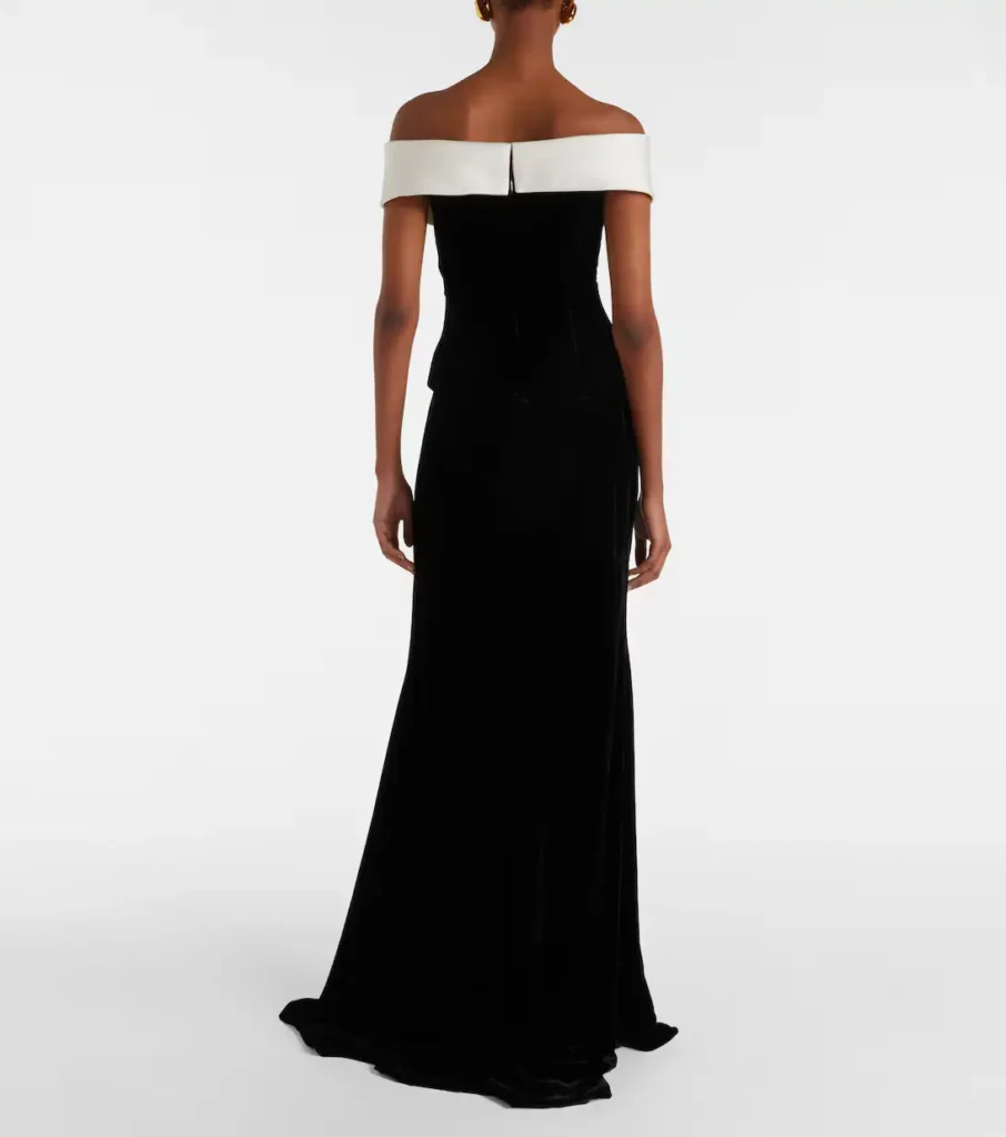 Costarellos Off-Shoulder Velvet Bustier Gown in Black
