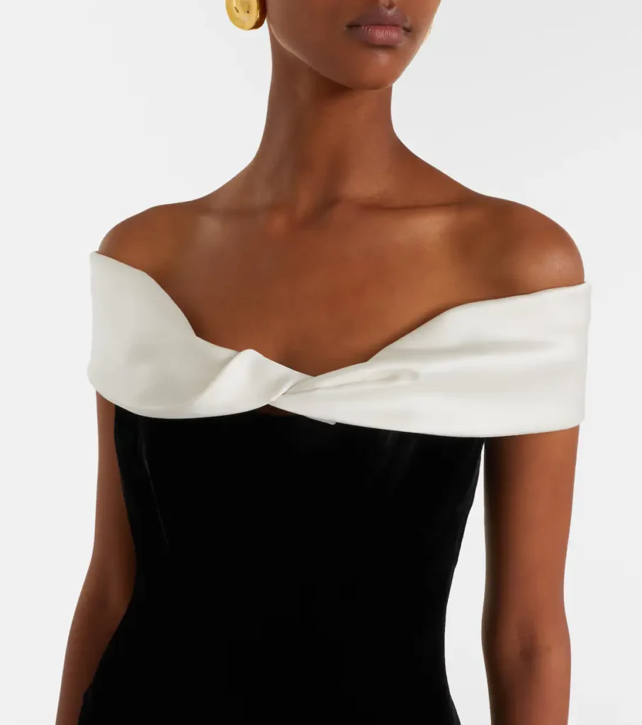 Costarellos Off-Shoulder Velvet Bustier Gown in Black