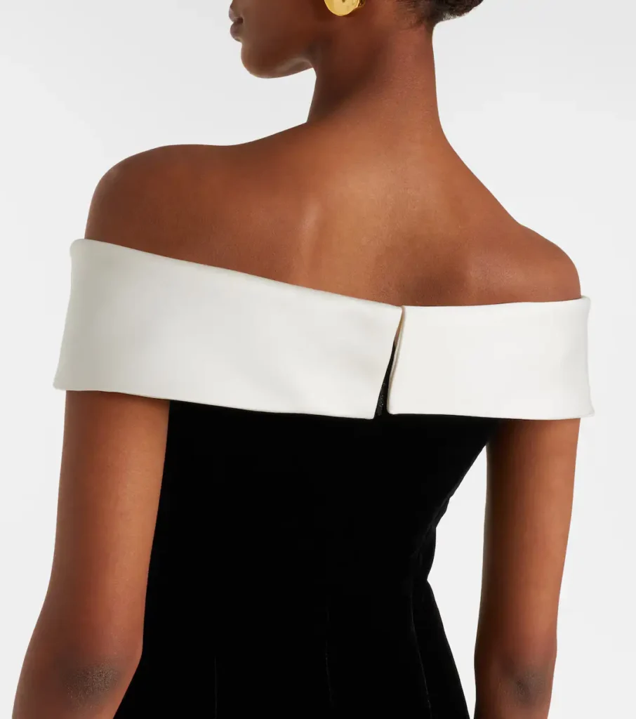 Costarellos Off-Shoulder Velvet Bustier Gown in Black