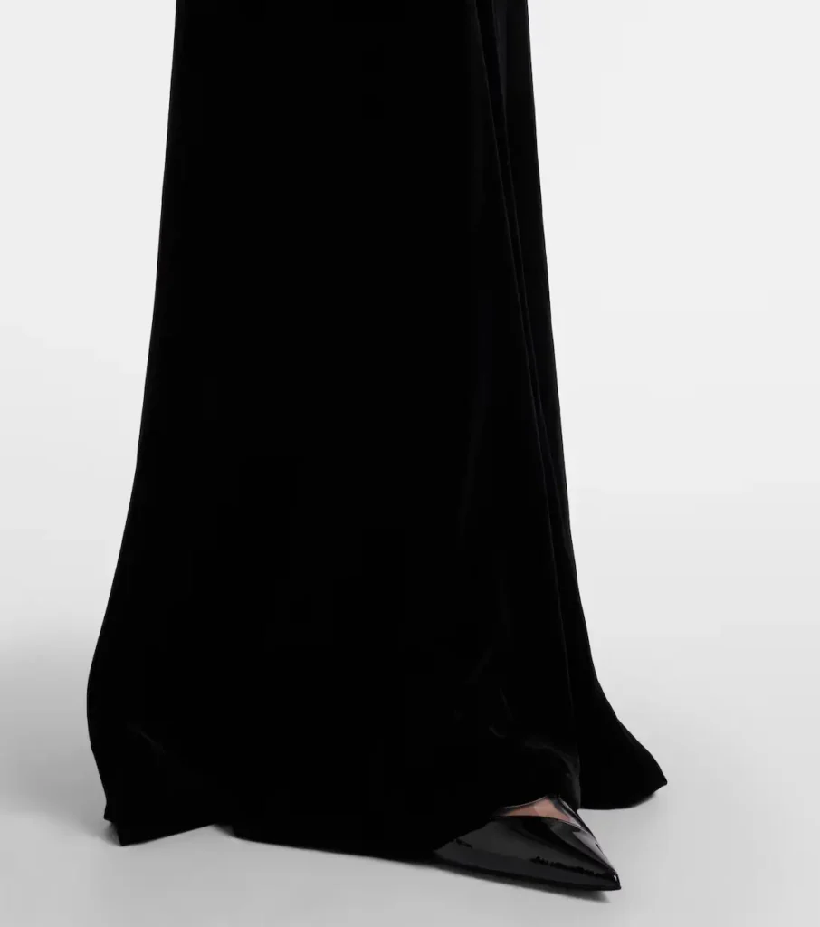 Costarellos Off-Shoulder Velvet Bustier Gown in Black