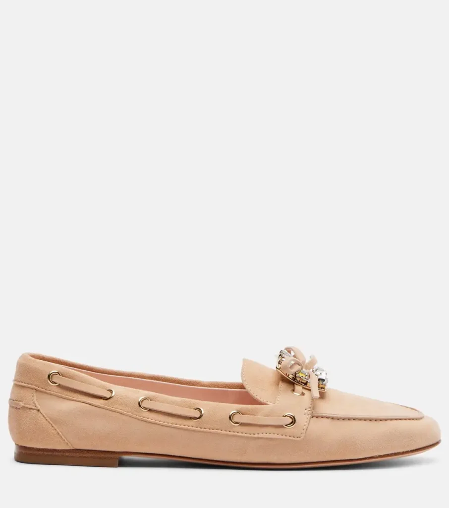 Roger Vivier Boat Strass Embellished Suede Boat Shoes in Beige xiceditorial