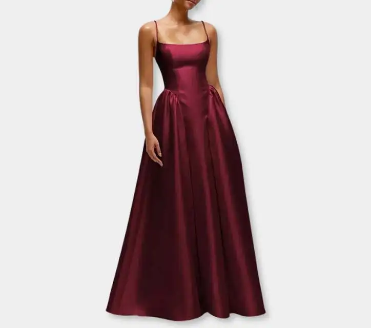 Dessy Collection Jillian Satin Maxi Dress with Drop Basque Skirt xiceditorial