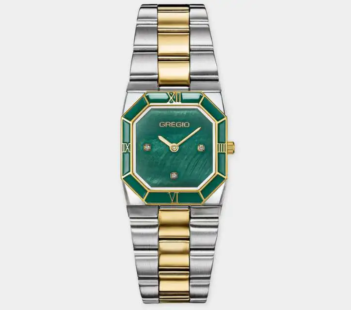Gregio Isabel Two Tone Stainless Steel Watch with Green Mother of Pearl Dial e-oro pappas xiceditorial