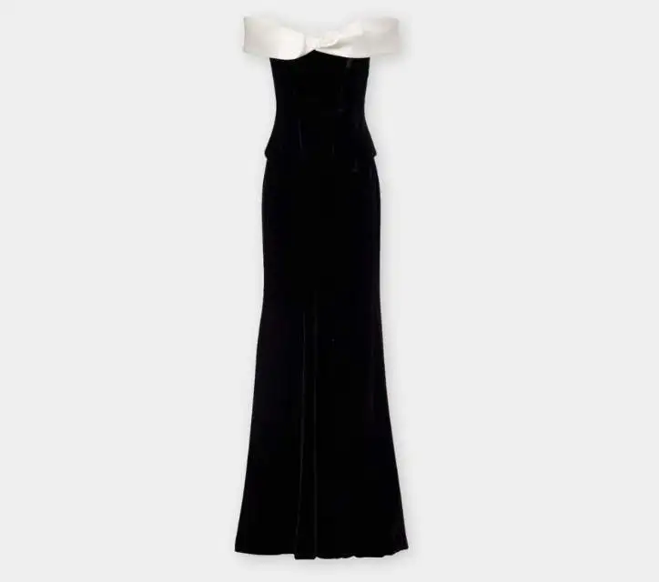 Costarellos Off-Shoulder Velvet Bustier Gown in Black xiceditorial