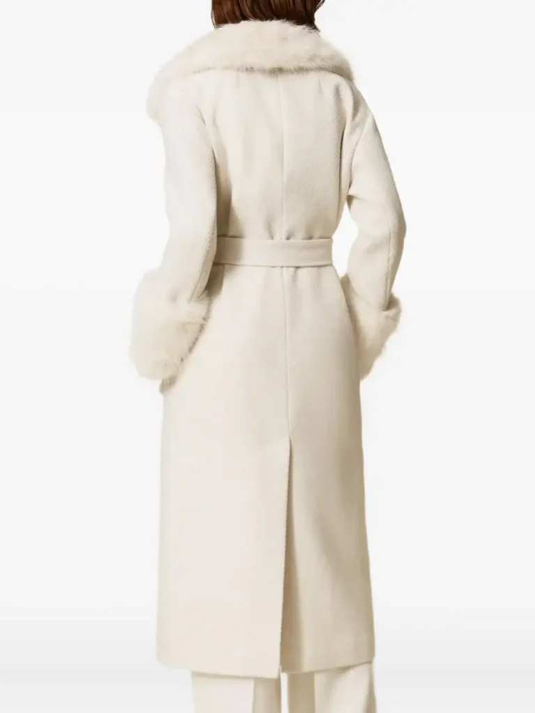 TWINSET Faux-Fur-Trimmed Belted Coat in Off-White xiceditorial