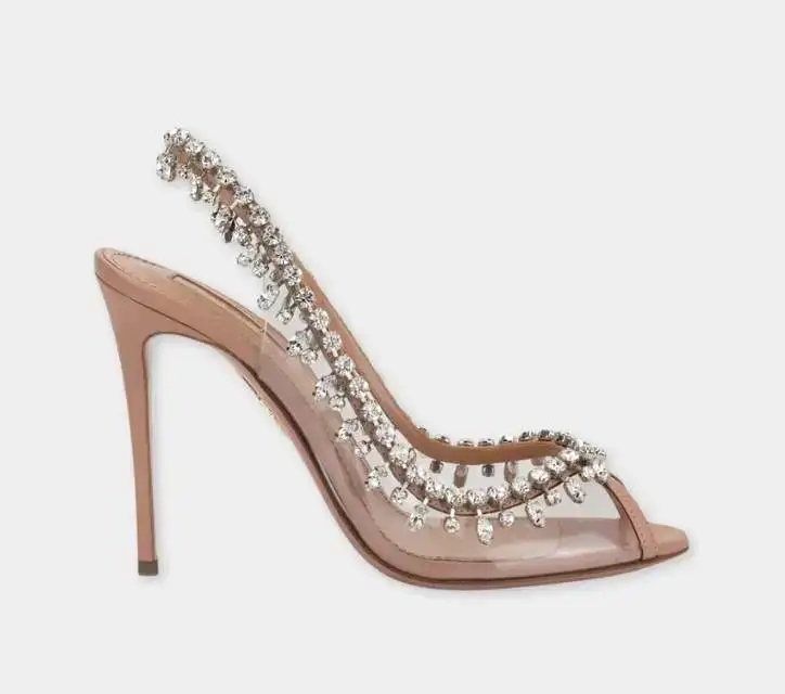 Aquazzura 110mm Temptation Crystal-Embellished Pumps in Nude