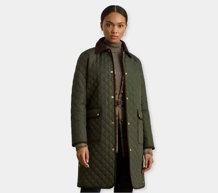 Lauren Ralph Lauren Women’s Quilted Coat with Corduroy Trim
