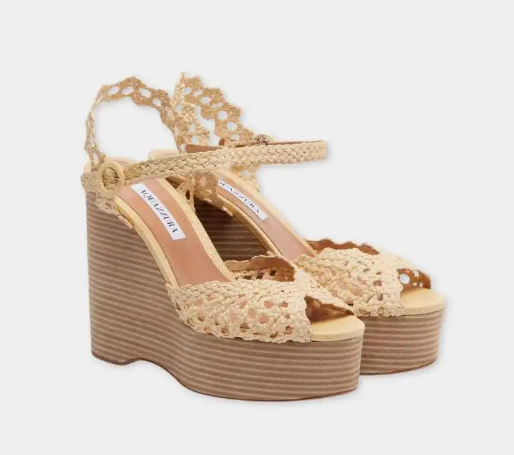 Aquazzura Bossa Nova raffia wedge sandals xiceditorial